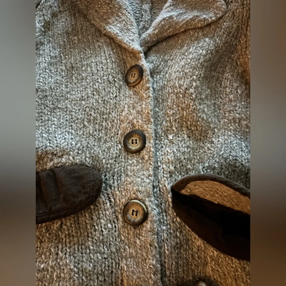 Dark Academia Button Down Wool Blend Sweater Jacket with Brown Corduroy Accents - Picture 6 of 9